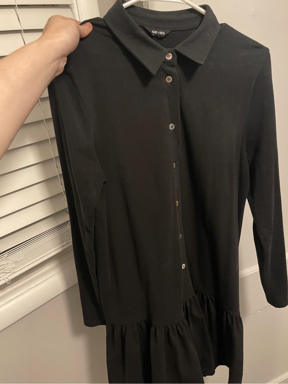 Button-Front Black Ruffle Hem Mini Dress - Picture 3 of 4